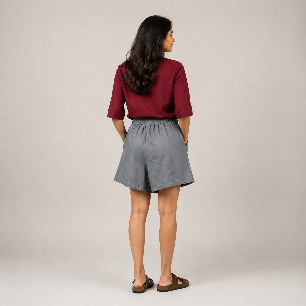 Linen Skorts for Women with pockets- Grey