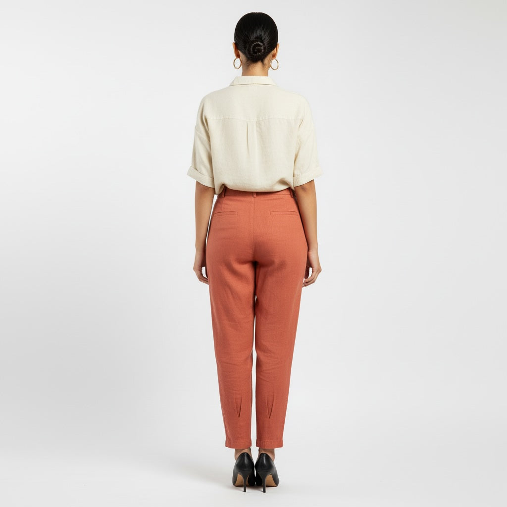 Office Carrot Pant - 100% Premium Linen - Women - Rust