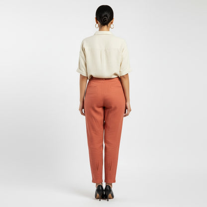 Office Carrot Pant - 100% Premium Linen - Women - Rust