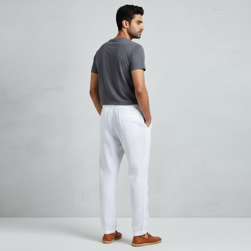 Relaxed fit pants- 100% Premium Linen - Men - White