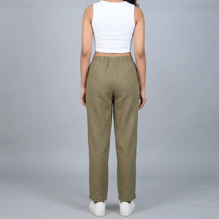 The Everyday Linen Pant – Relaxed Fit- Olive - Women