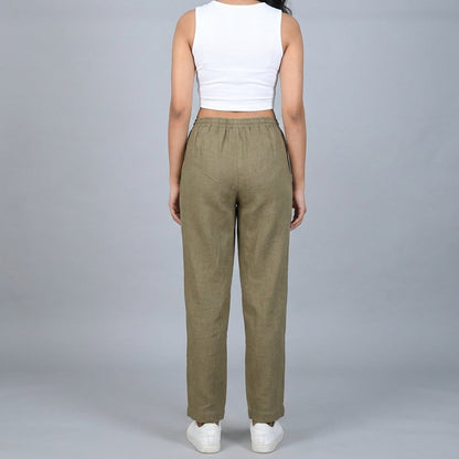 The Everyday Linen Pant – Relaxed Fit- Olive - Women