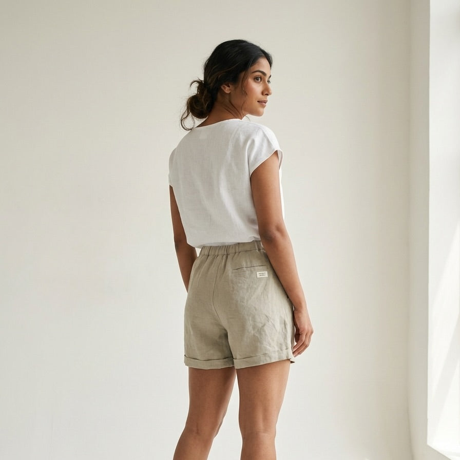 Linen Shorts for Women- Beige