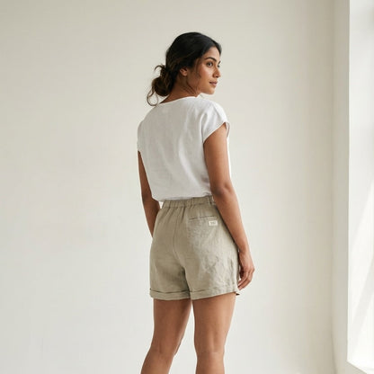 Linen Shorts for Women- Beige