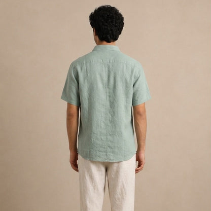 Linen Half-Sleeve Regular Collar Shirt for Men- Sage