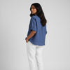 Oversized Boxy Crop Linen Shirt for Women- Midnight Blue
