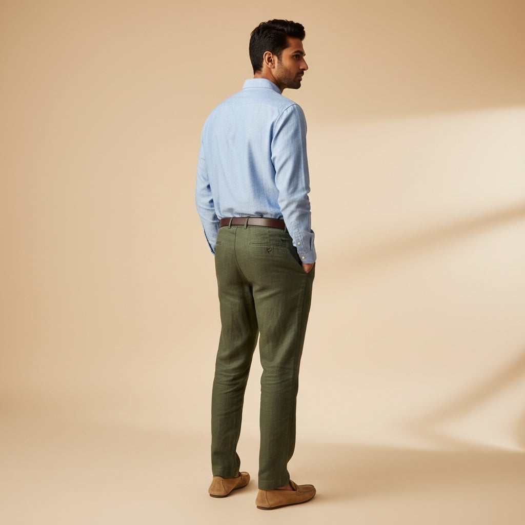 Office Chinos for Men - 100% Premium Linen - Olive