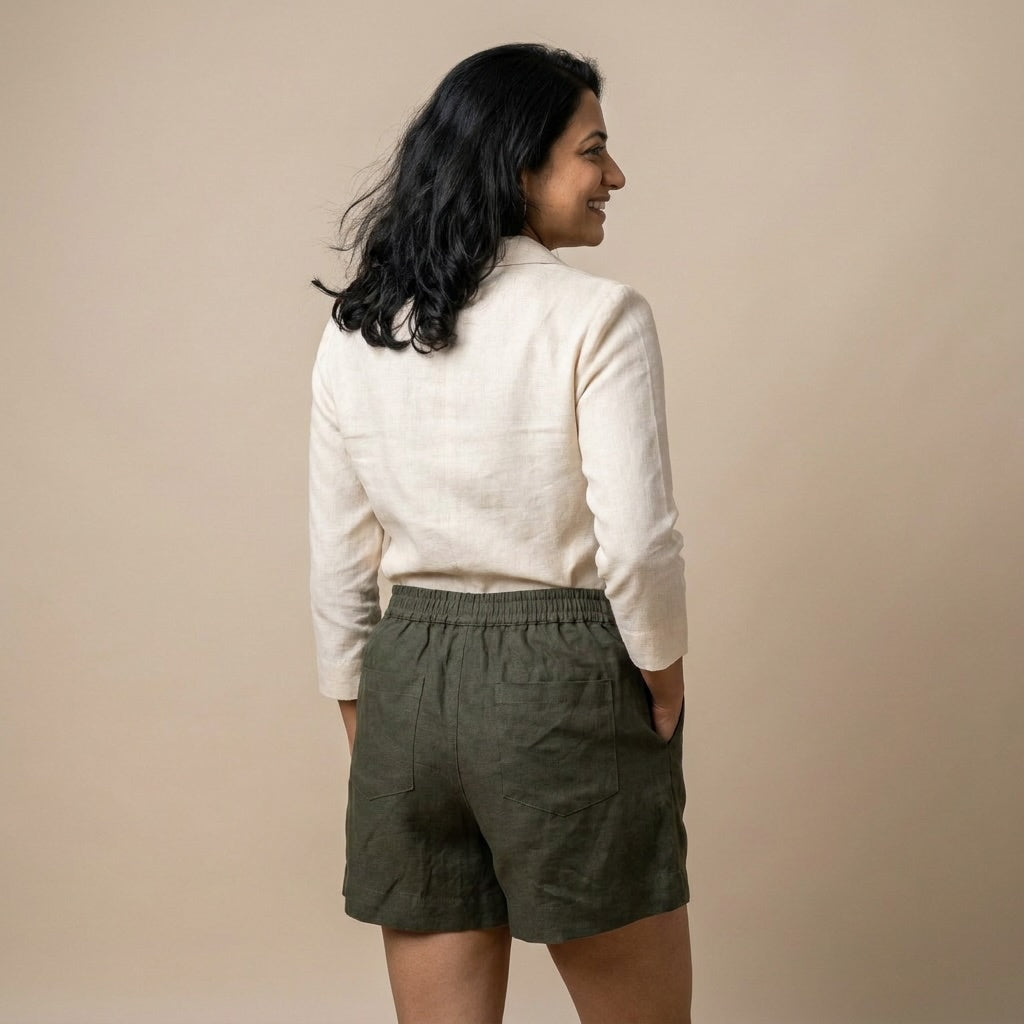 Linen Skorts for Women with Pockets- Olive