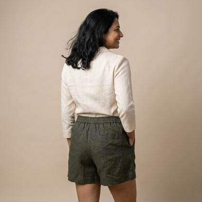 Linen Skorts for Women with Pockets- Olive
