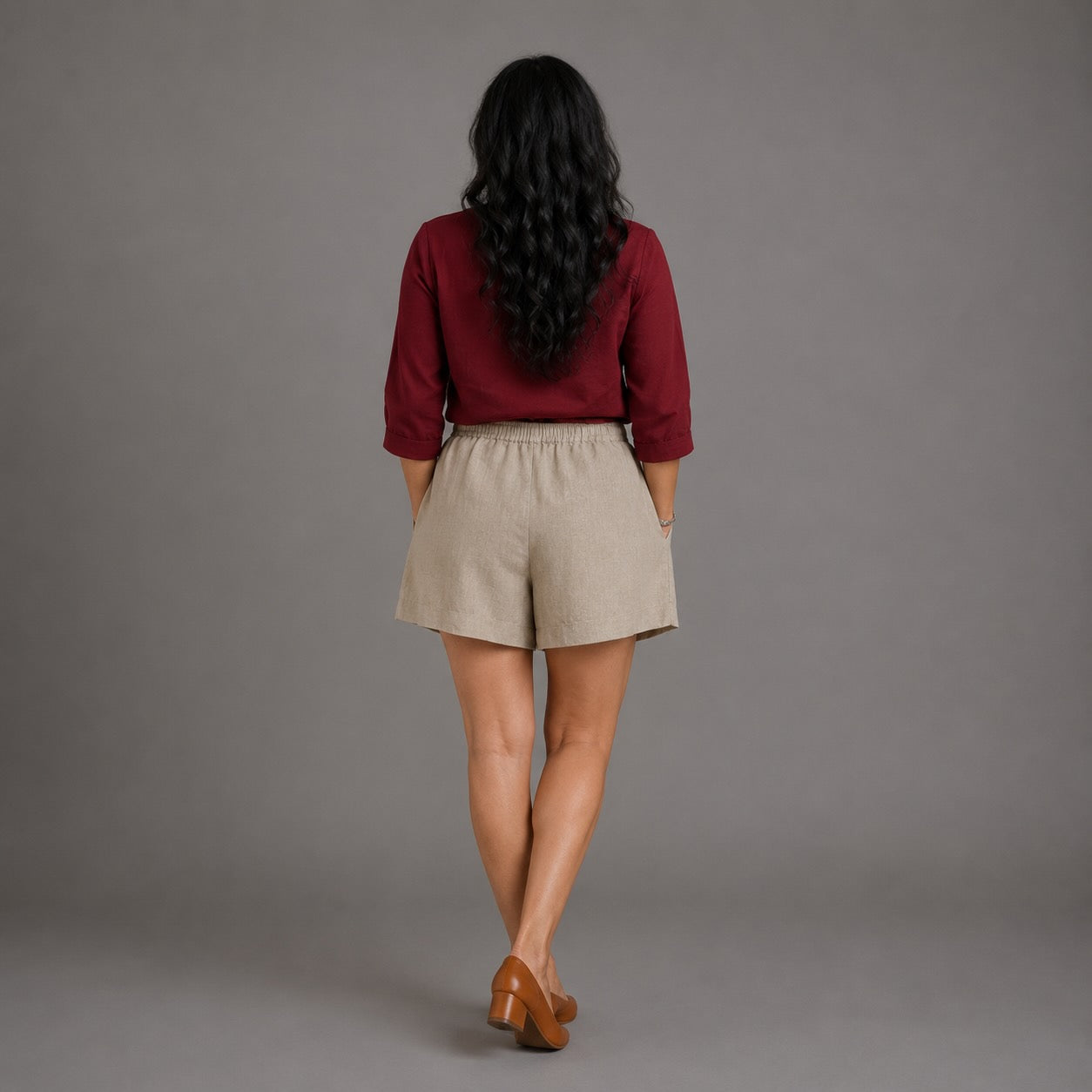 Linen Skorts for Women with pockets- Beige