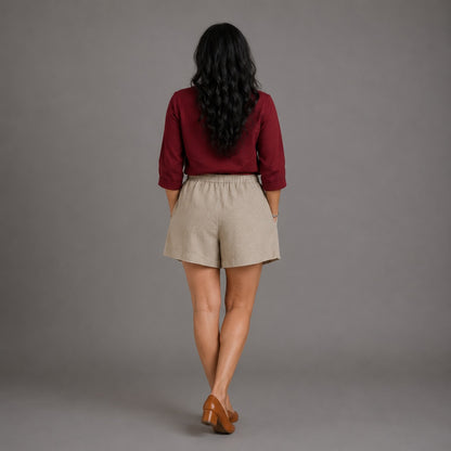 Linen Skorts for Women with pockets- Beige