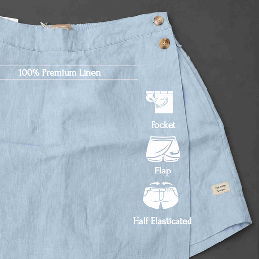 Linen Skorts for Women with Pockets- Sky Blue