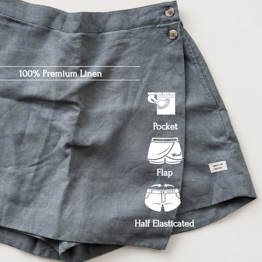 Linen Skorts for Women with pockets- Grey