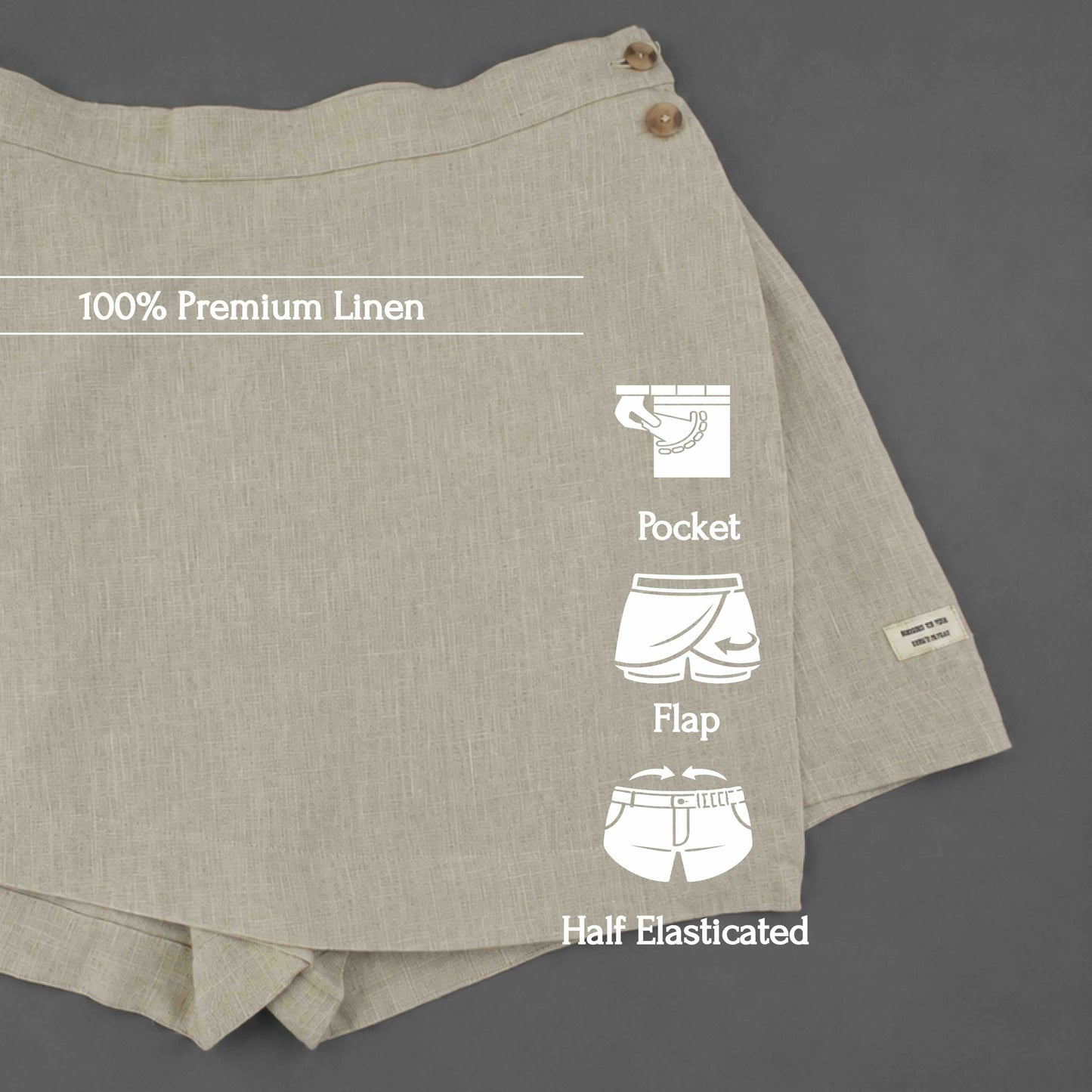 Linen Skorts for Women with pockets- Beige