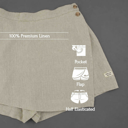 100% Pure Linen Skorts for Women with Pockets - Beige