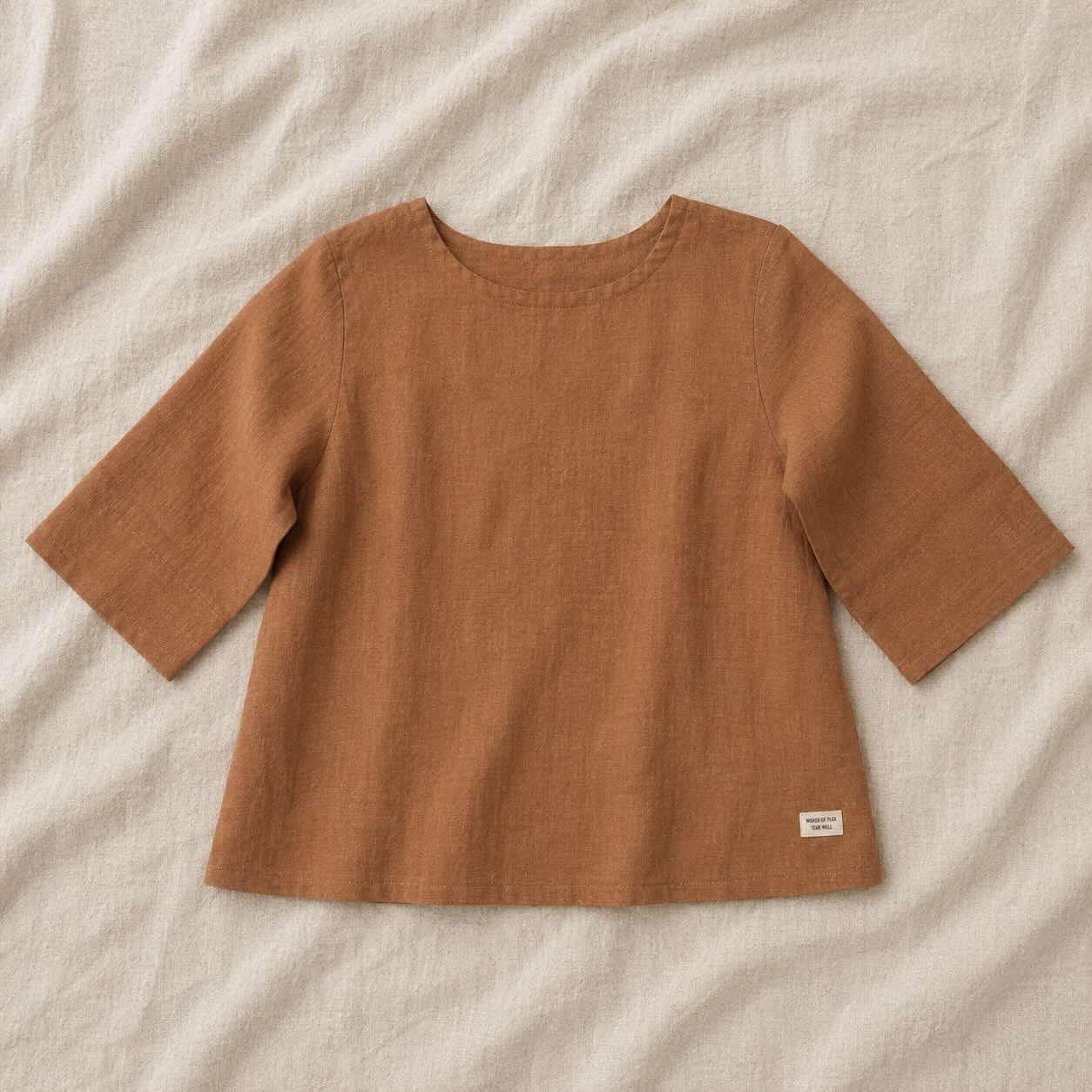 Linen Boat Neck Top- Brown
