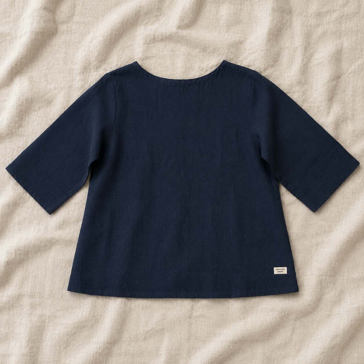 Linen Boat Neck Top- Navy