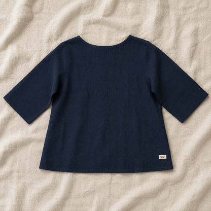 Linen Boat Neck Top- Navy