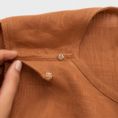 Linen Boat Neck Top- Brown