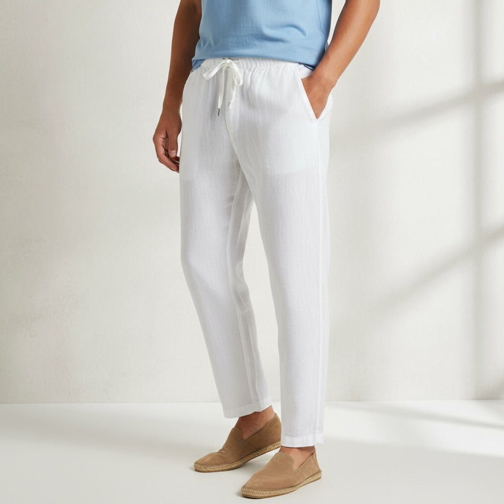 Relaxed fit pants- 100% Premium Linen - Men - White