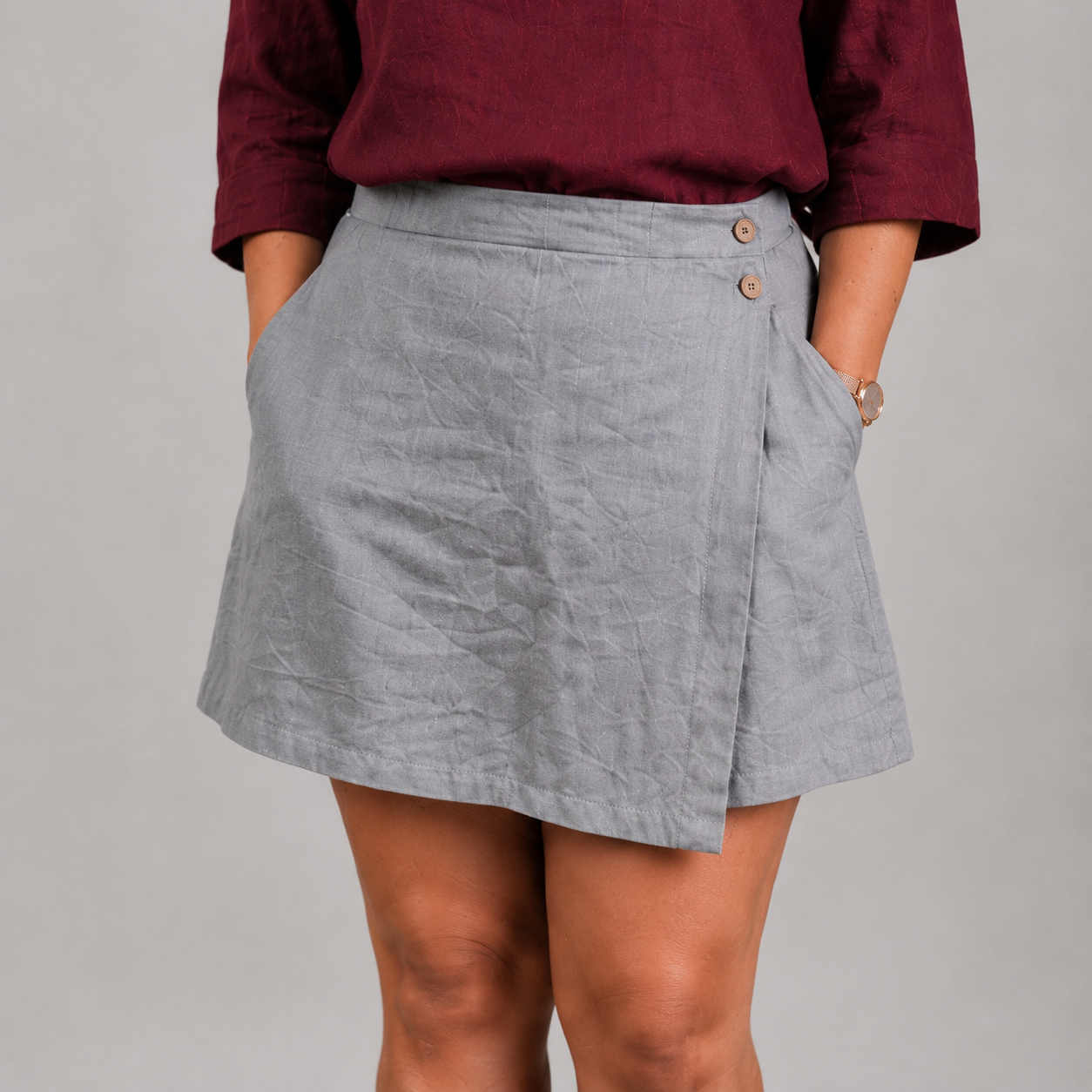 Linen Skorts for Women with pockets- Grey