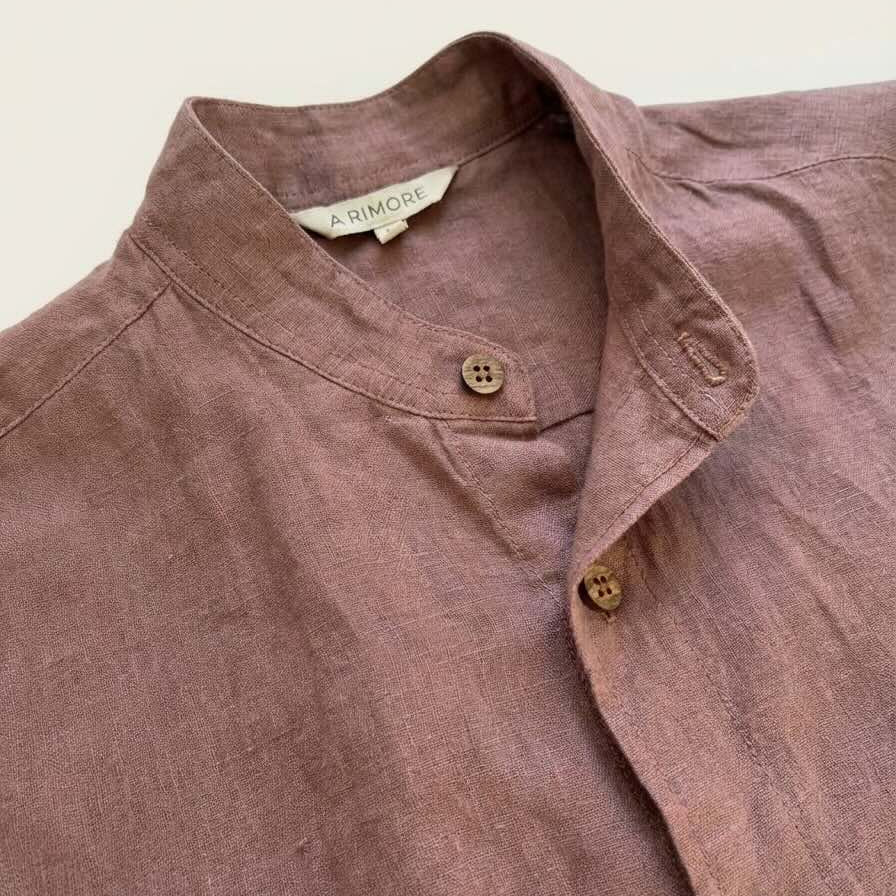Linen Chinese Collar Shirt for Men- Copper