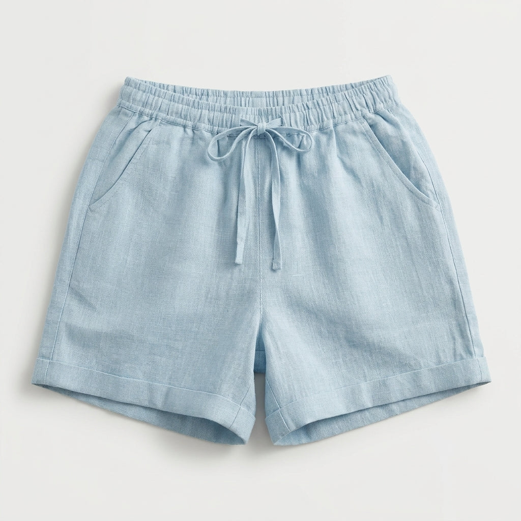 Linen Shorts for Women- Sky Blue