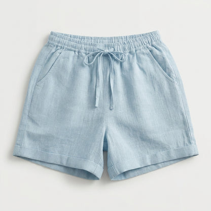 Linen Shorts for Women- Sky Blue