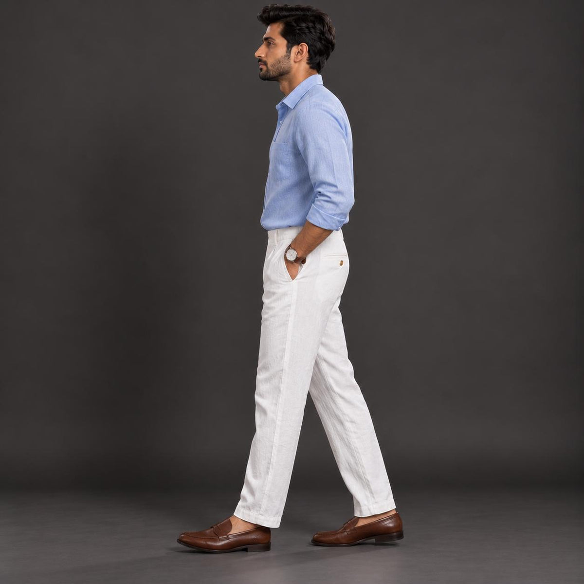100% Pure Linen Chinos for Men - White