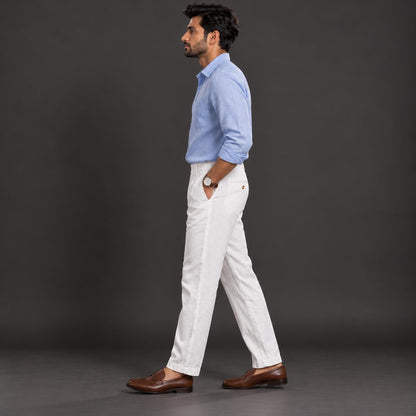 100% Pure Linen Chinos for Men - White