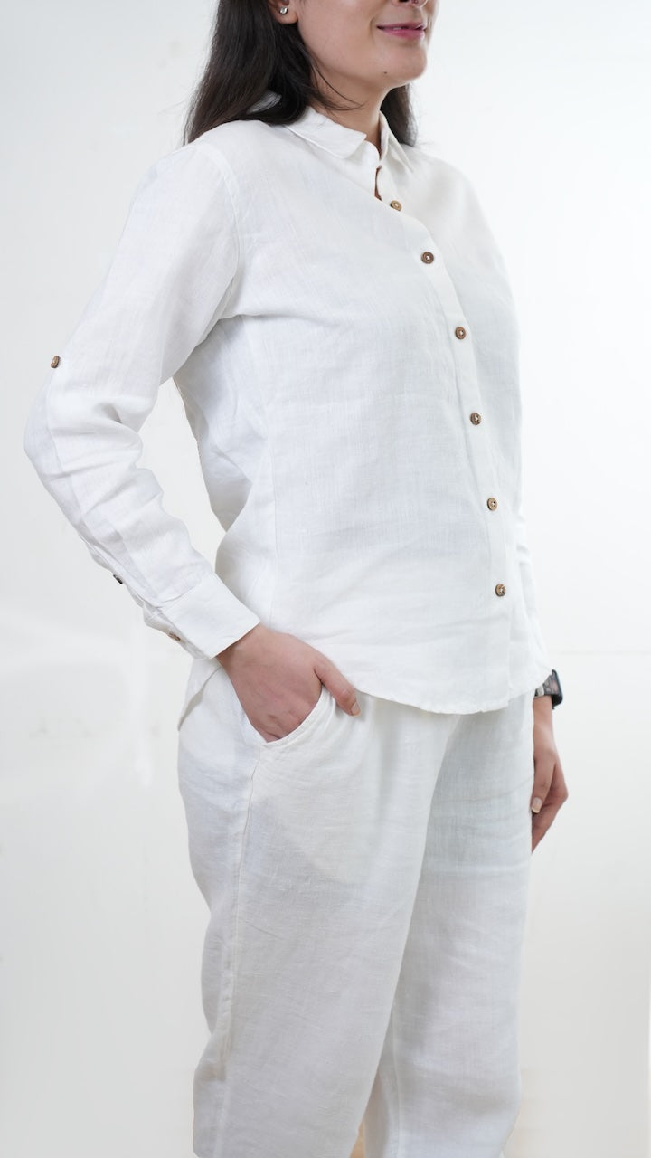 100% Linen Full-sleeved Regular Linen Shirt - Women