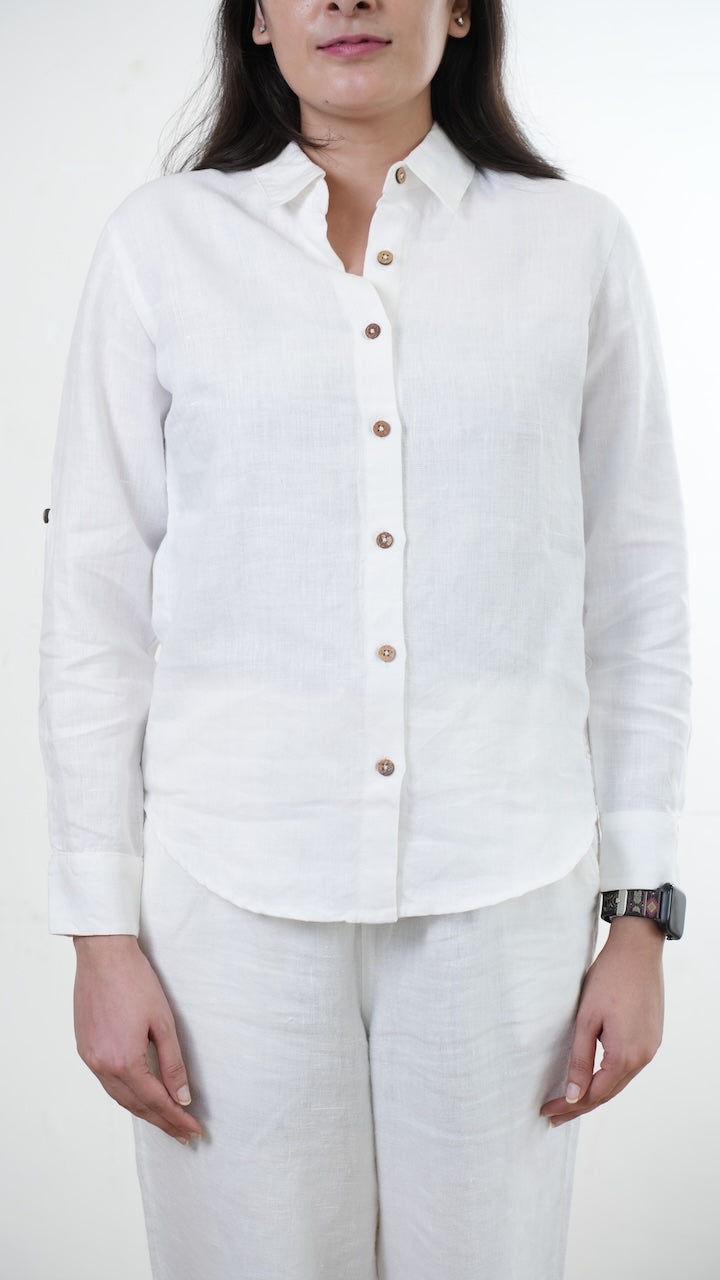 100% Linen Full-sleeved Regular Linen Shirt - Women