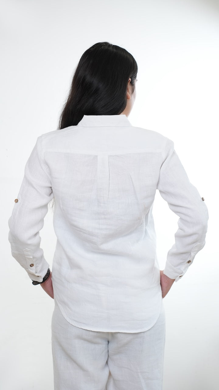 100% Linen Full-sleeved Regular Linen Shirt - Women
