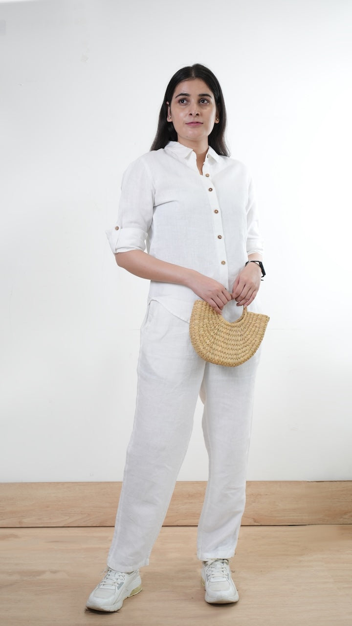 100% Linen Full-sleeved Regular Linen Shirt - Women