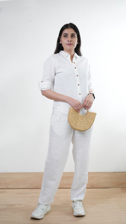 100% Linen Full-sleeved Regular Linen Shirt - Women