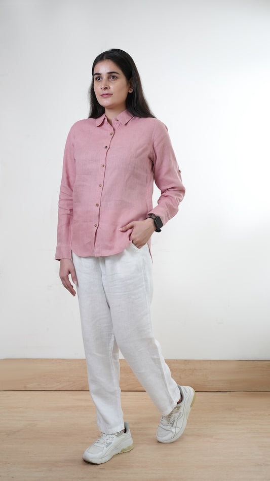 100% Linen Full-sleeved Regular Linen Shirt - Women