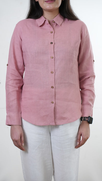 100% Linen Full-sleeved Regular Linen Shirt - Women