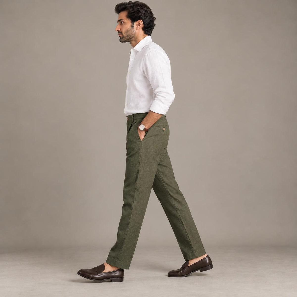 100% Pure Linen Chinos for Men - Olive