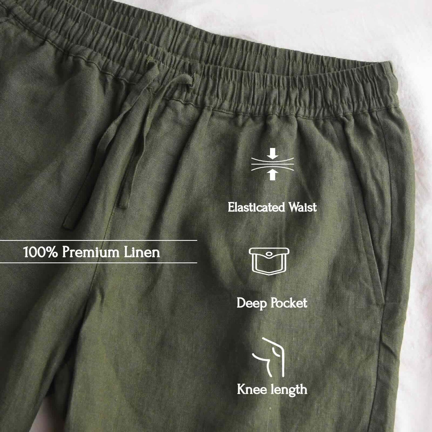 Linen Classic Shorts for Men- Olive
