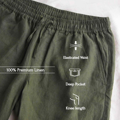 Linen Classic Shorts for Men- Olive