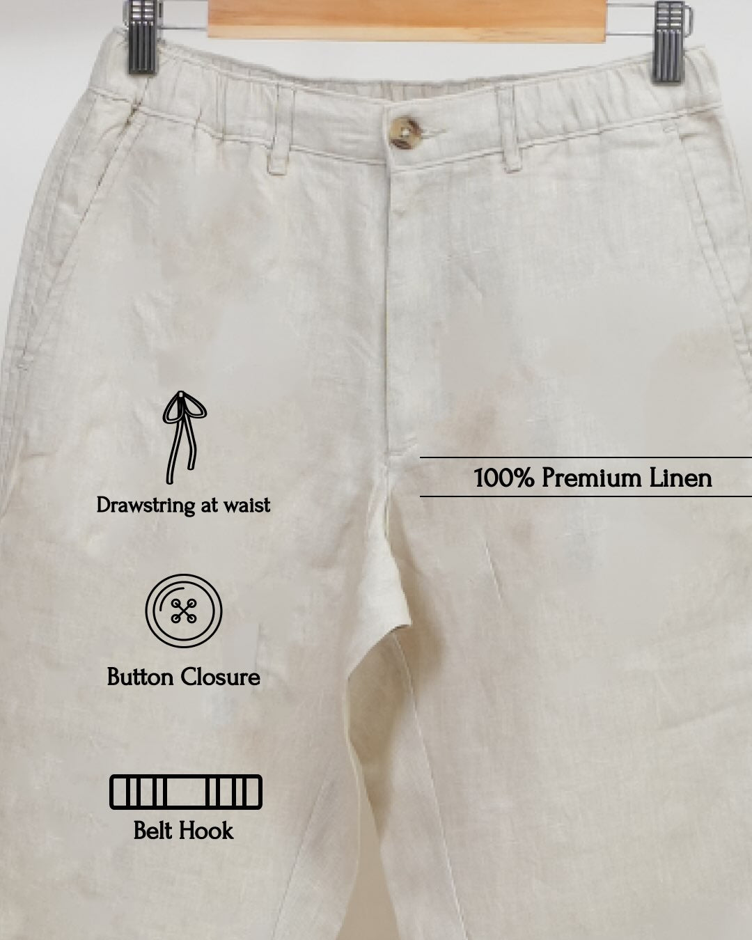 Office Chinos for Men - 100% Premium Linen - Beige