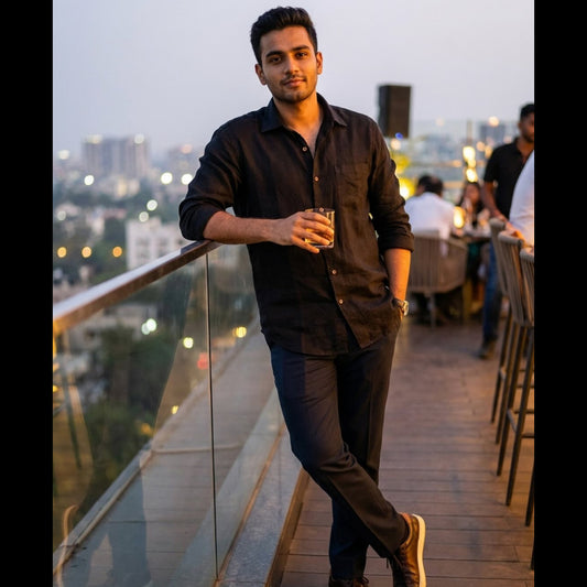 Everyday 100% Linen Regular Collar Shirt - Men Black