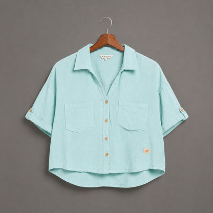 100% Pure Linen Shorts Co-ord Set for Women - Sky Blue