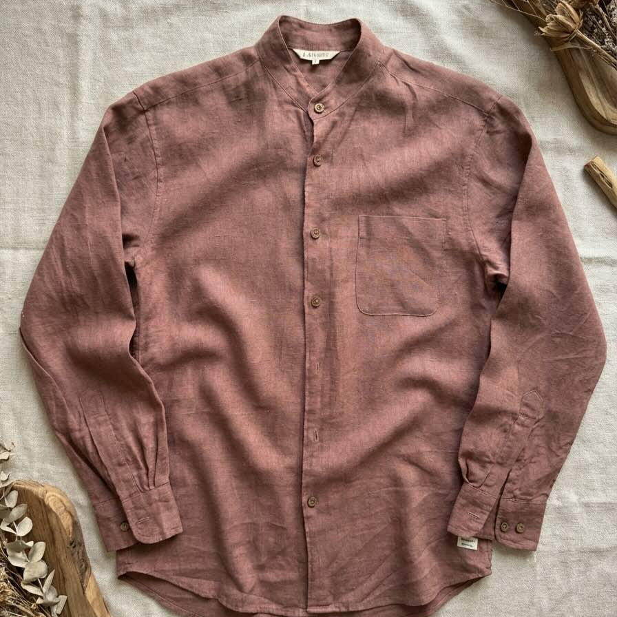 Linen Chinese Collar Shirt for Men- Copper