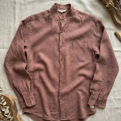 Linen Chinese Collar Shirt for Men- Copper