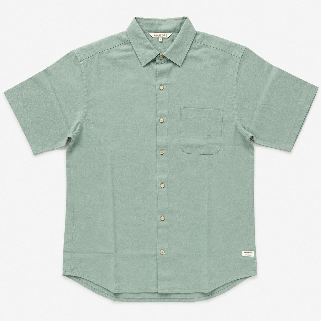 Linen Half-Sleeve Regular Collar Shirt for Men- Sage