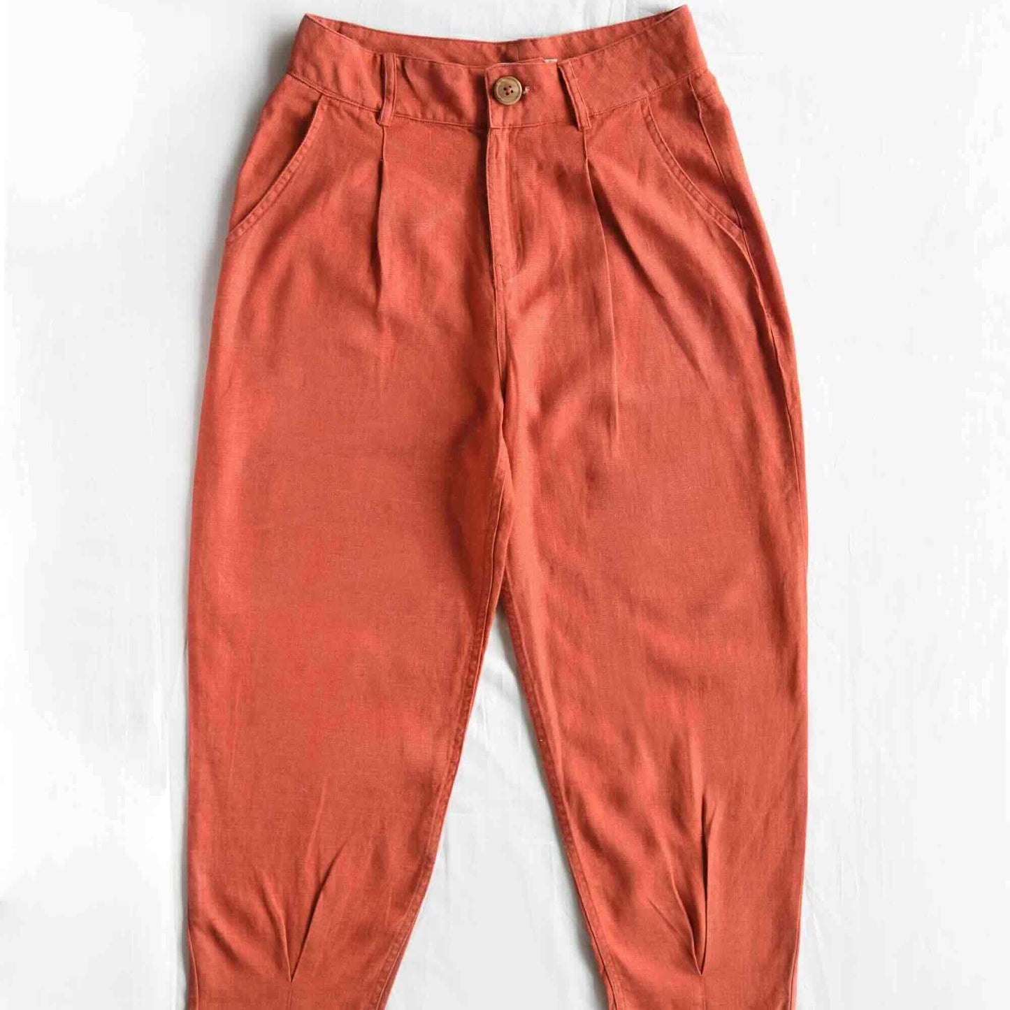 Linen Carrot Pants for Women- Rust