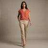 Linen Boxy Crop Top for Women- Rust