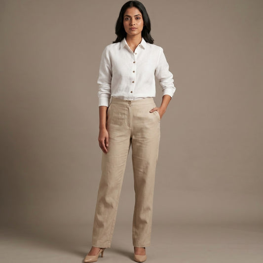 Linen Full-Sleeve Regular Shirt for Women- White