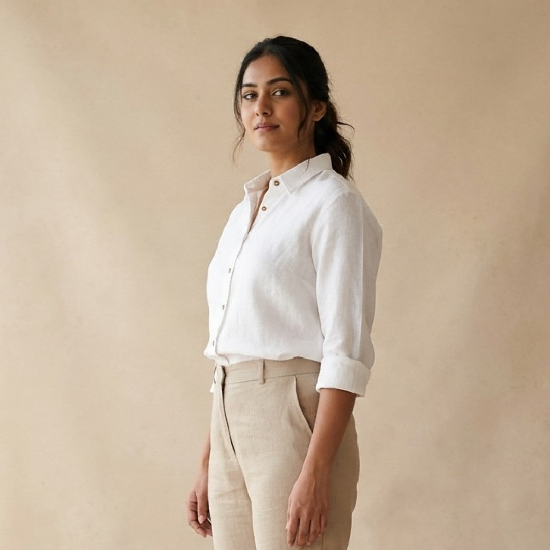 Linen Full-Sleeve Regular Shirt for Women- White